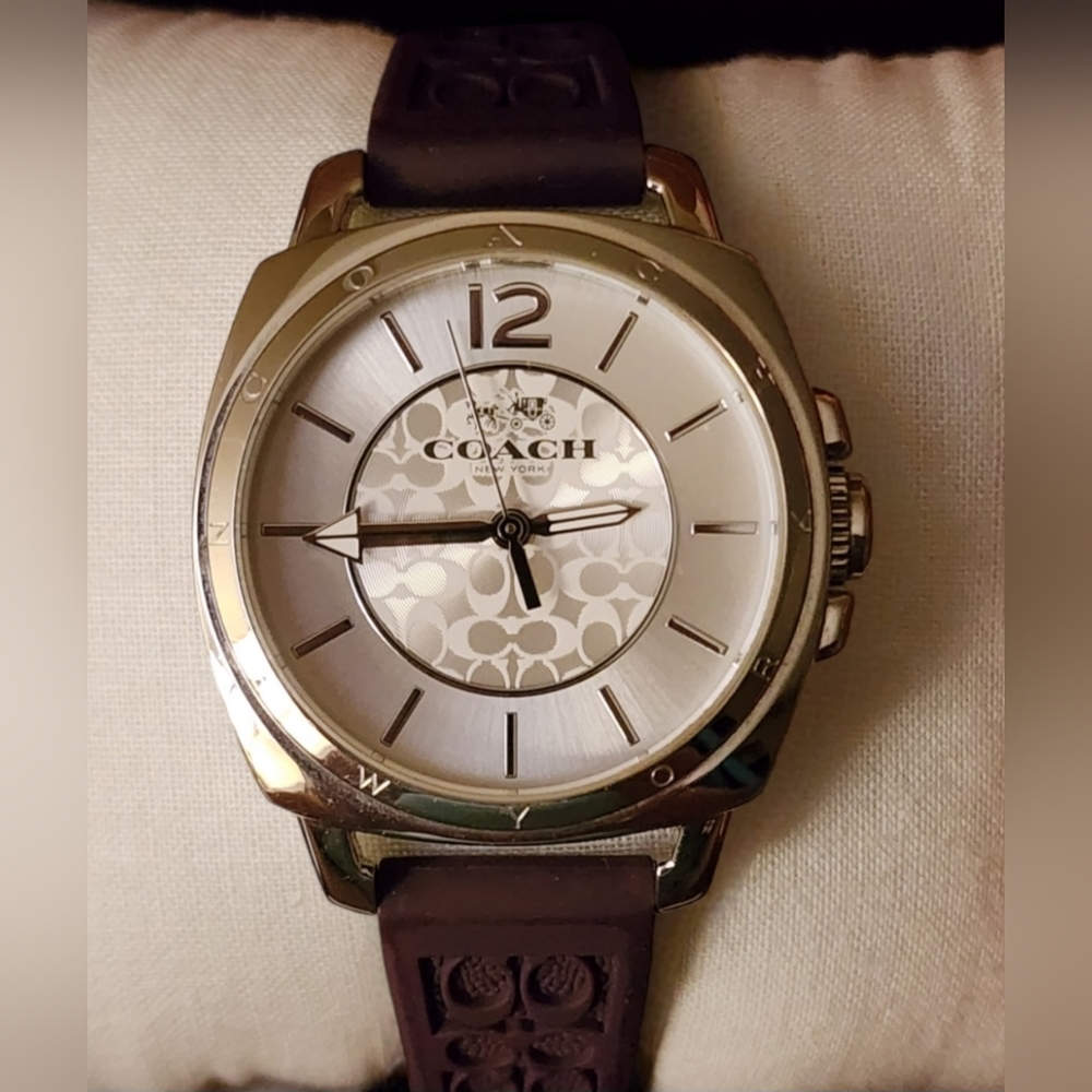 Coach Boyfriend Watch Embossed Plum Silicone Band